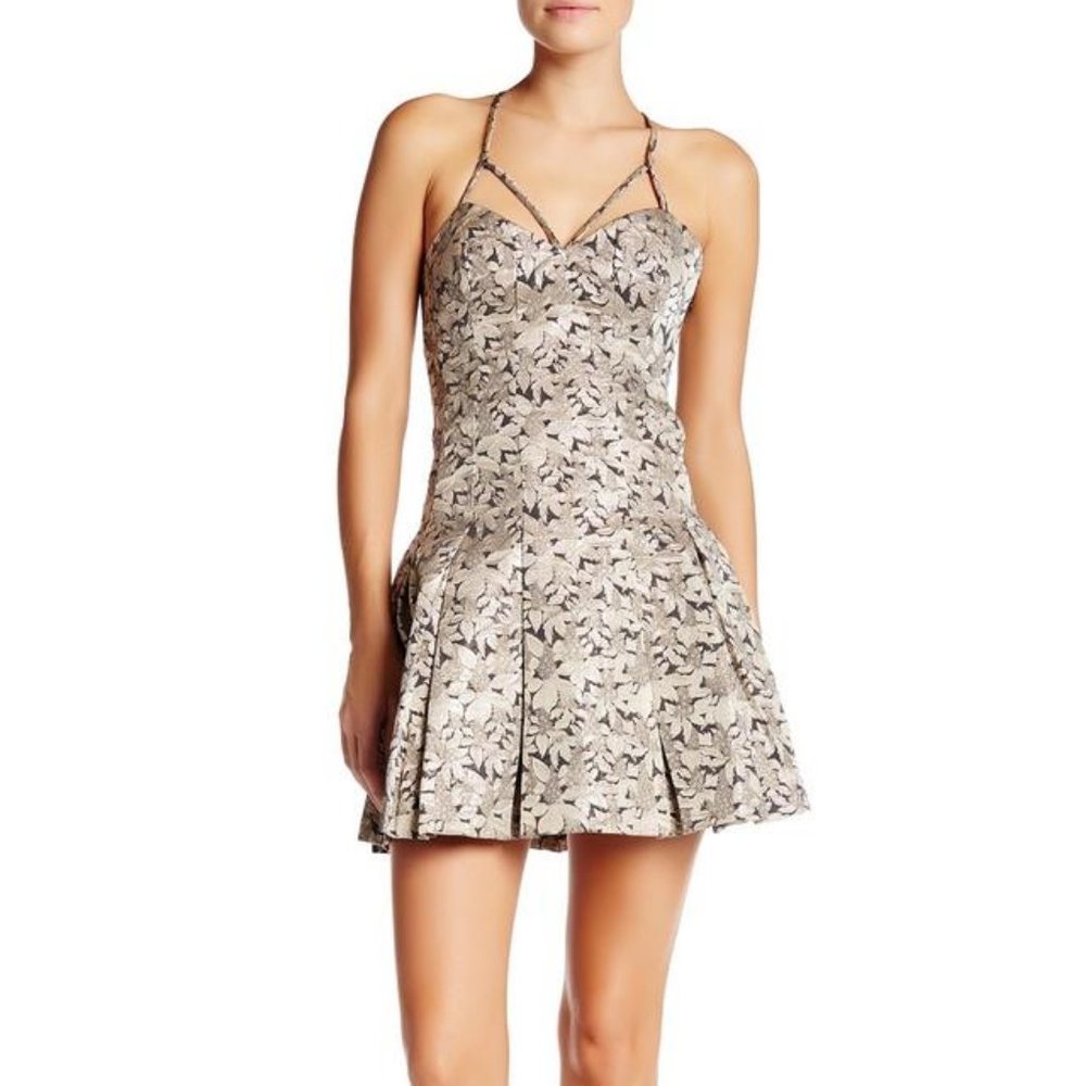 Lovers + Friends Gold Abbie Metallic Fit N Flare Cocktail Dress XS